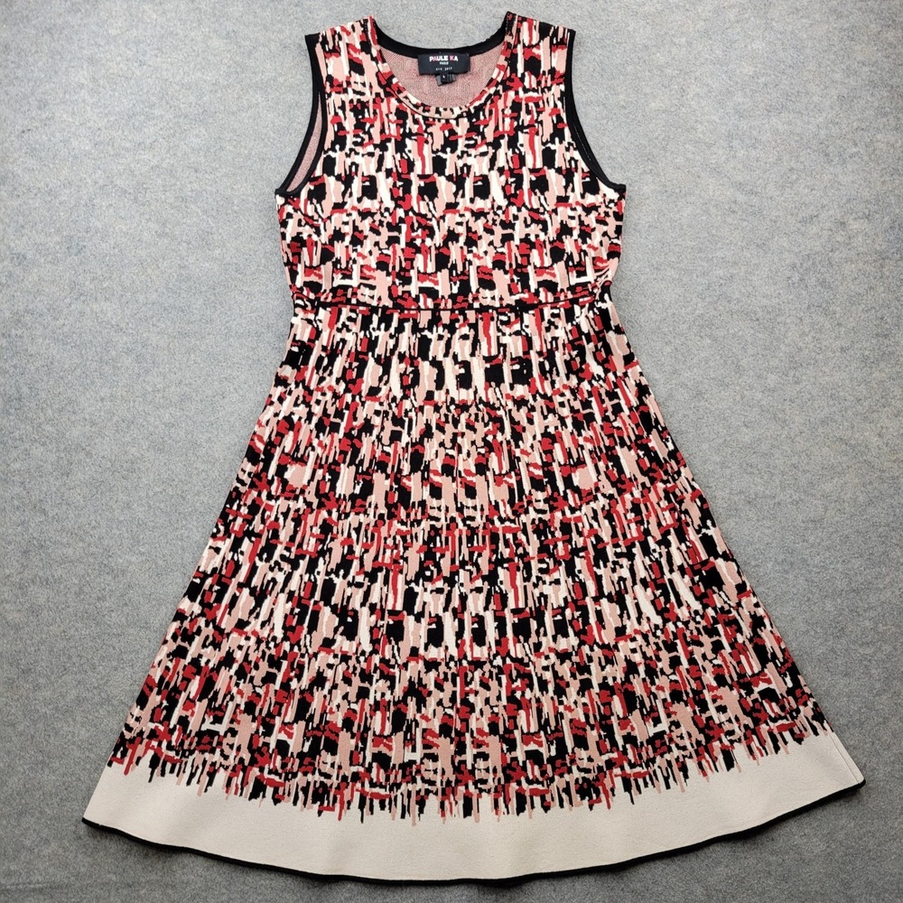 PAULE KA Dress Womens Large Multicolor Geometric Sleeveless Knit Fit & Flare